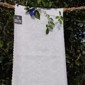 White embroidered lawn fabric with lace border