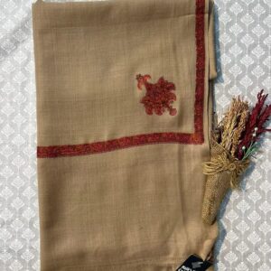 Beige embroidered shawl with red border